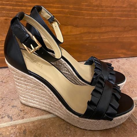 michael michael kors bella ruffled leather wedge|MICHAEL Michael Kors Bella Metallic Ruffled Leather Wedge .